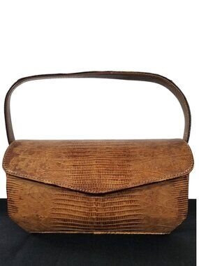 Vintage Lizard Barrel Purse 1940s-1950s Exotic Reptile Skin Bag